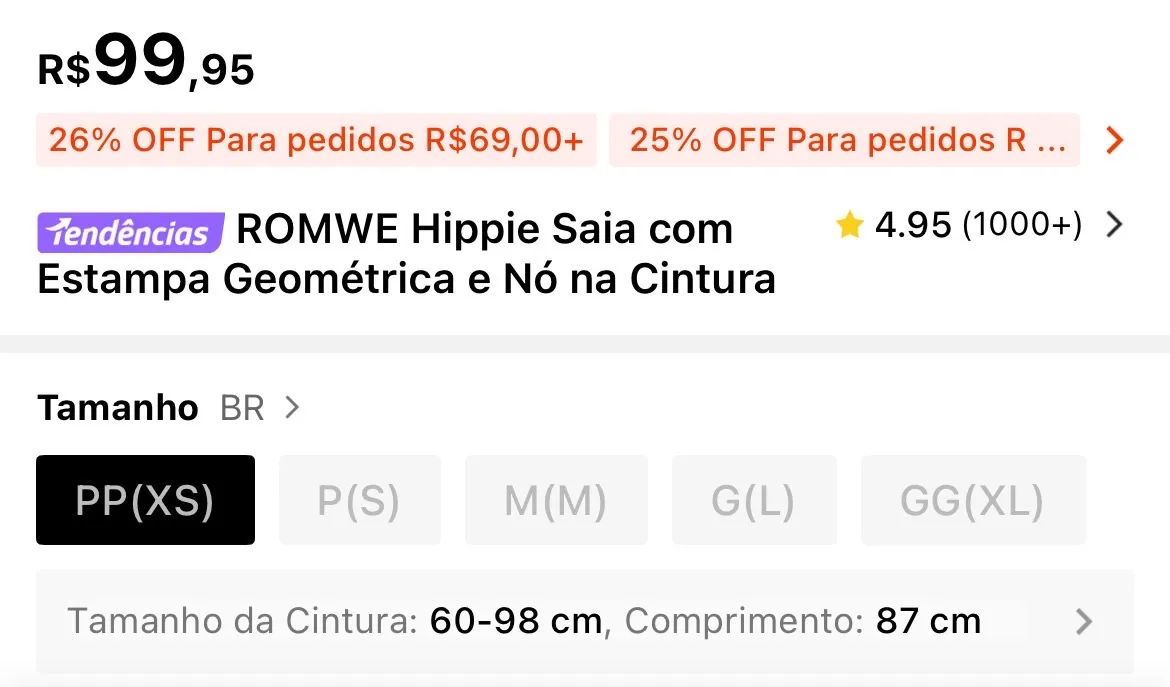 Saia Hippie - Shein/Romwe - XS (PP)  - Foto 4