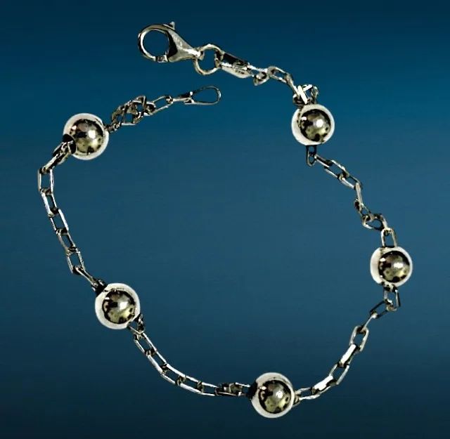 Pulseira de Prata Polida Com Elo Cartier e Bolinhas - Foto 2
