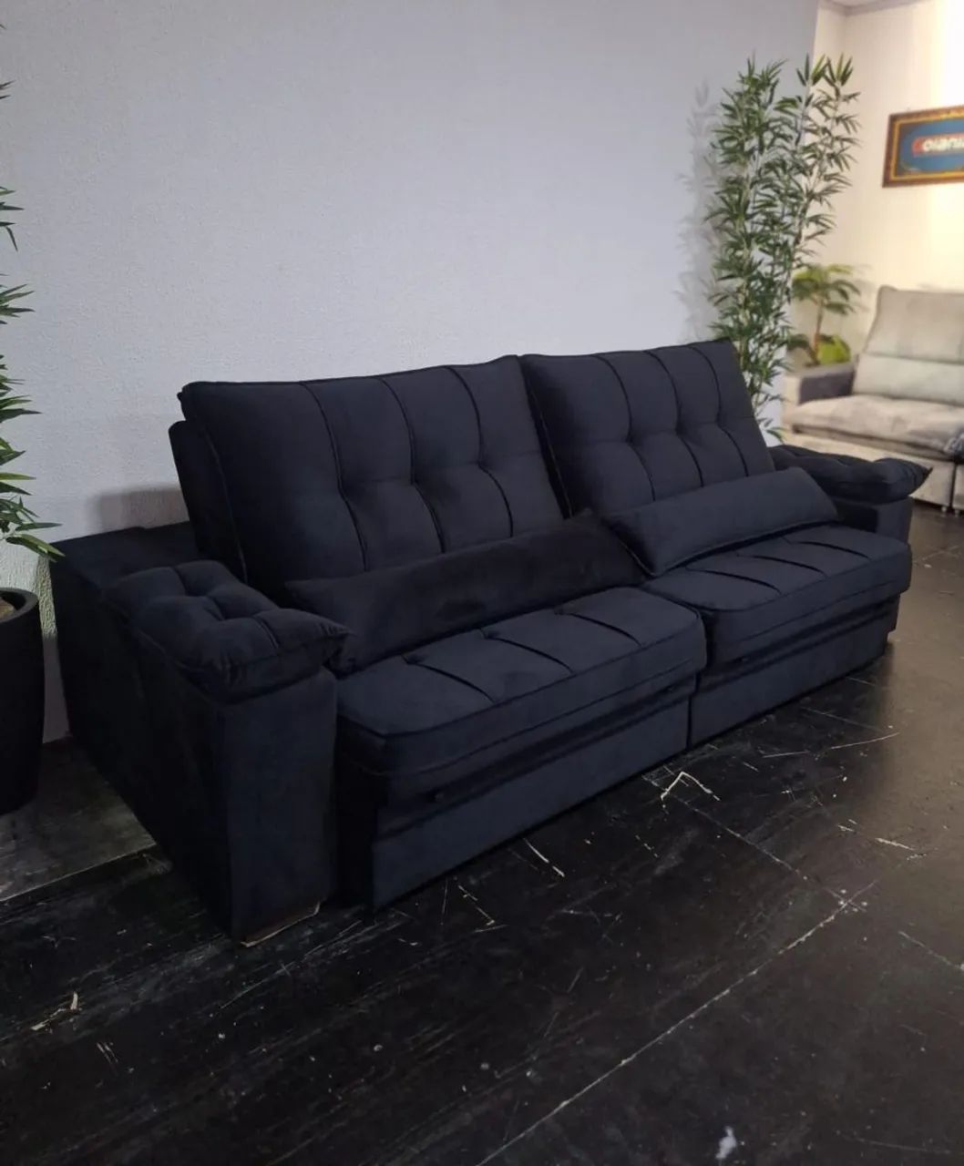Sofá morfeu preto molas bonel 2.50m