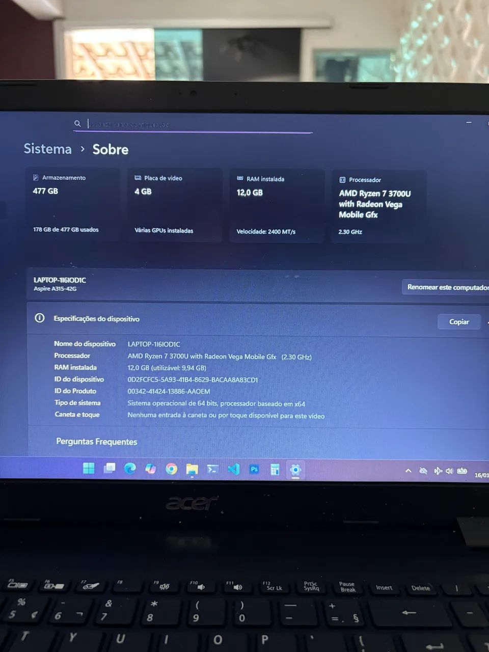 Notebook Acer Aspire 3 12gb - 512 ssd - Ryzen 7 + Radeon Vega GFX 4Gb - Foto 4