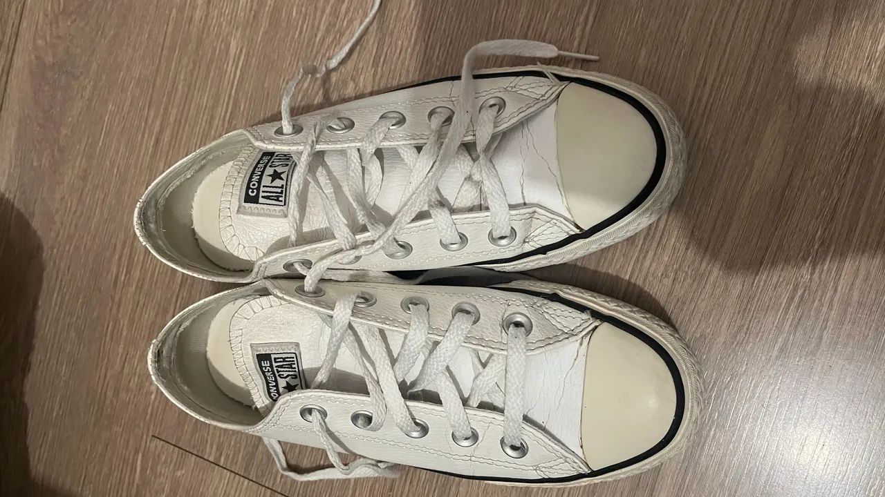 Converse all star couro branco n 33/34 - Foto 2