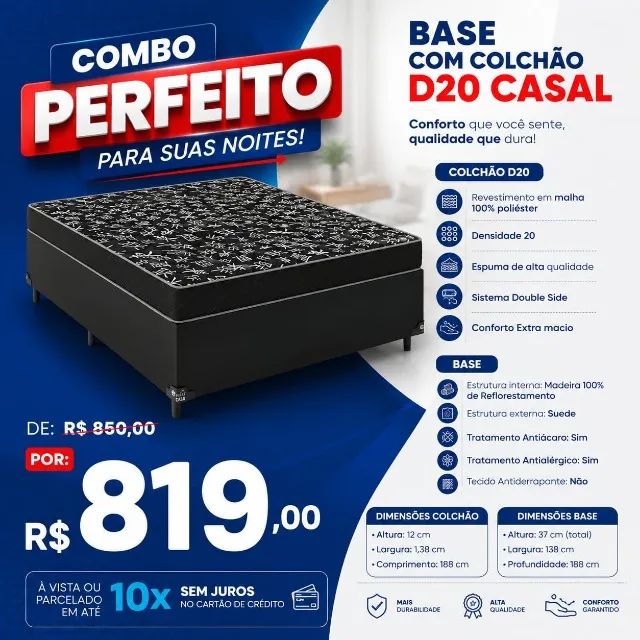 Conjunto Base com Colchão D20 Casal