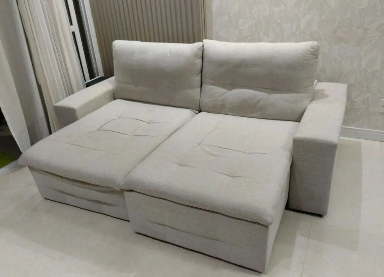 Sofá Veludo Retrátil para Sala: Marrom e Branco:Promoção - Foto 3