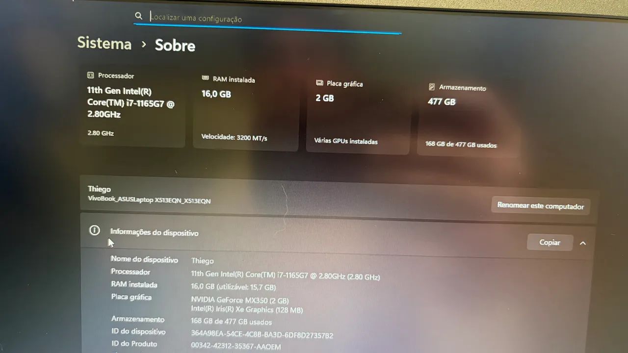 Asus VivoBook i7 16gb RAM 512GB Tela 16 polegadas full HD - Foto 4