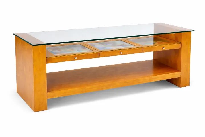 Mesa Expositora Grande com Vidro Temperado - Ideal para Lojas, Buffets e Eventos