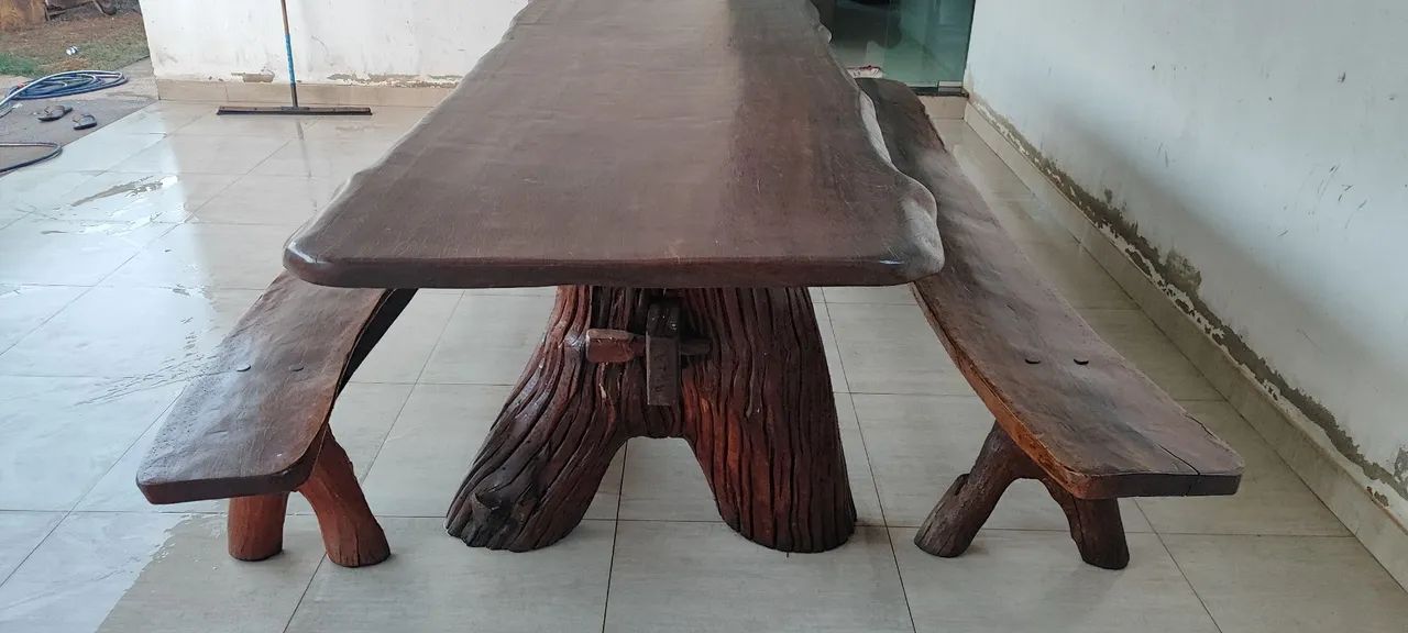 Mesa madeira 3m x 1m com bancos  - Foto 3