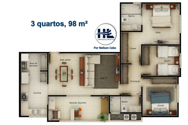 Apartamento com 98 metros, 3 quartos e varanda gourmet. Bairro Jardim Finotti - Foto 8