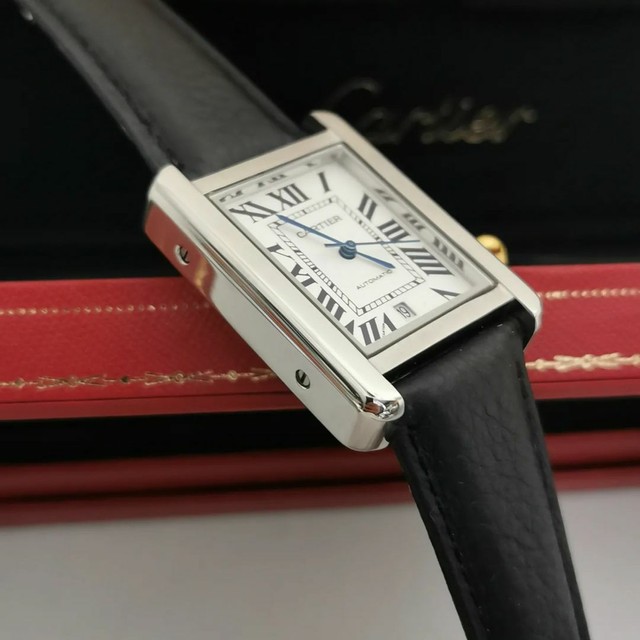 Relógio Cartier Tank em Couro Preto Automático Novo - Foto 4