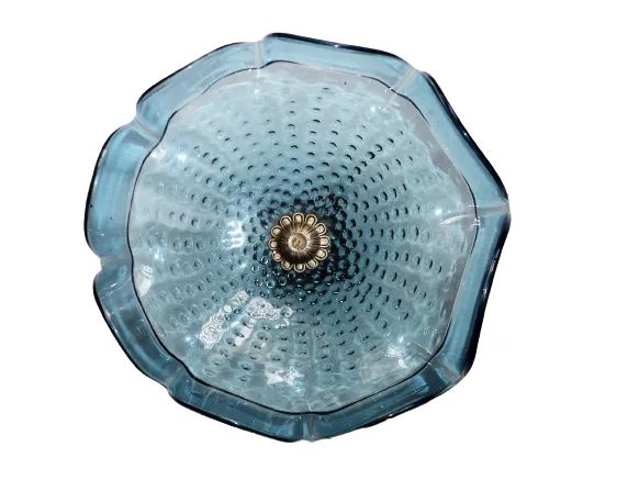 Antigo Centro de Mesa em Vidro Azulado e detalhes em metal - Foto 4