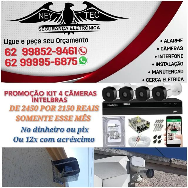 Kit 4 câmeras Intelbras já instalado 
