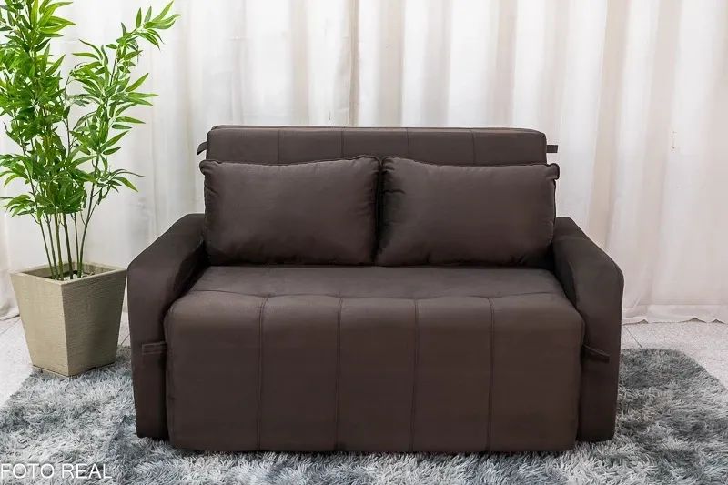 Sofá Cama  New Larg. 1.37m Veludinho Marrom rf65 - Foto 3