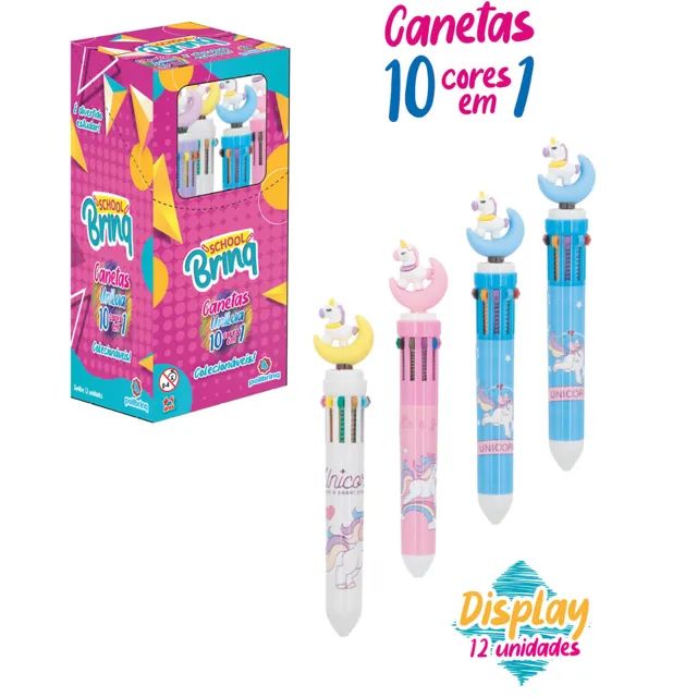 Kit 12 Canetas 10 Cores Em 1 Unilua Retrátil Atacado