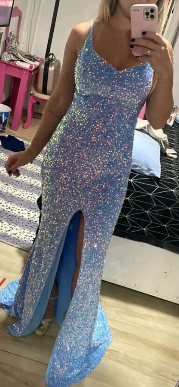 Vestido de festa azul brilhante - Foto 4