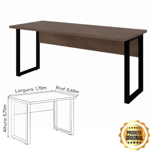 Mesa Escritório PÉ QUADRO 1,70×0,70m Sem Gavetas Marsala/Preto Design Moderno 25474