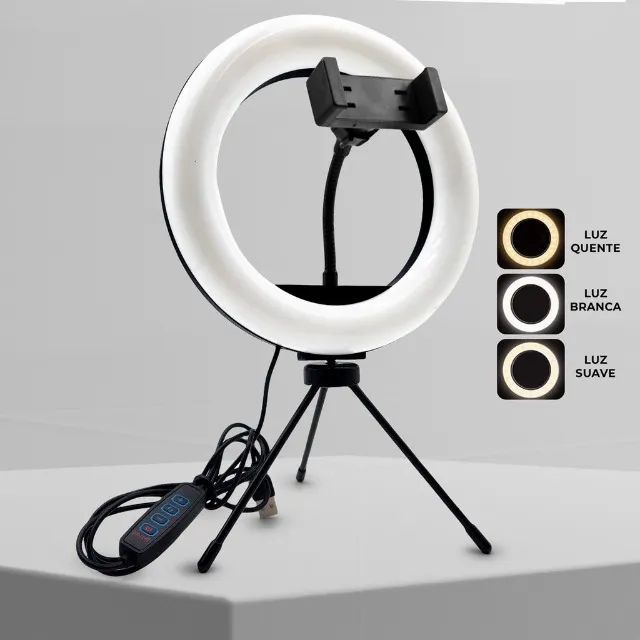  Ring Light 8 Pol + Tripé De Mesa + Suporte Cel Video - Foto 3