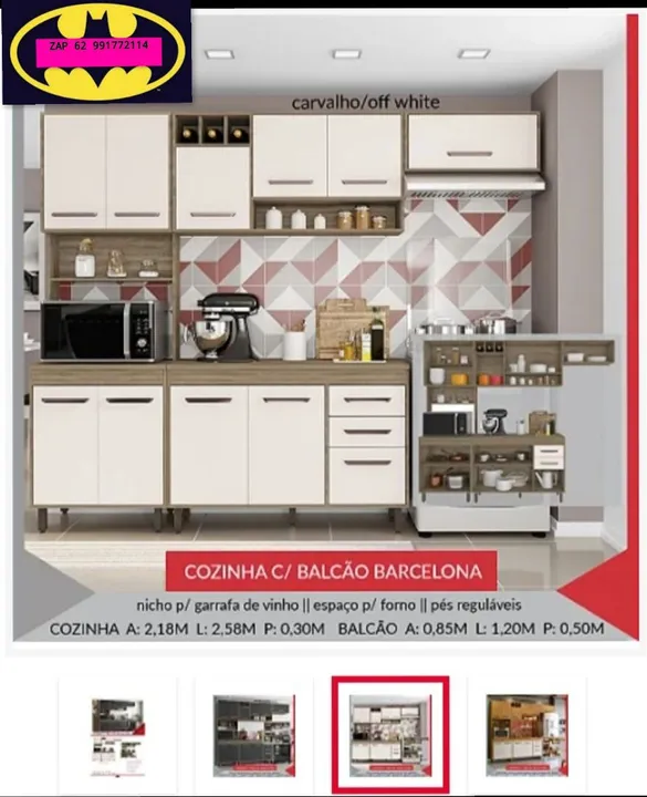 Cozinha Completa com Balcão Barcelona - Carvalho/Off White