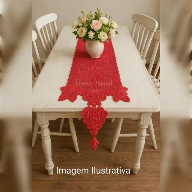 Caminho De Mesa Artesanal Em Crochê Vermelho