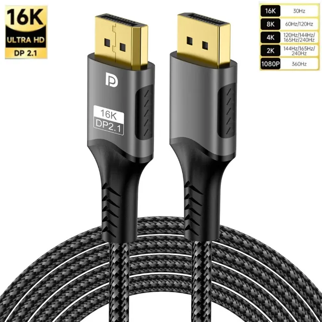 Display Port Cabo 16K 2.1 30hz 8k 120hz 4k 240hz 80gbps 2metros