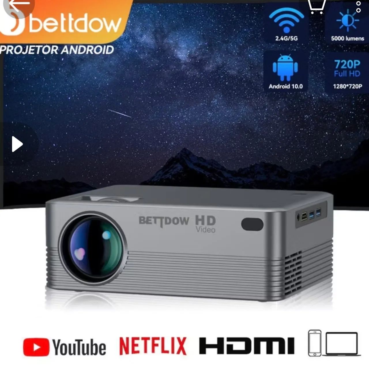 Projetor Bettdow Android HD 1080p + Caixinhas de Som - Foto 2