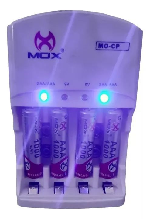 Carregador de Pilhas + 4 Pilhas Aaa Palito Mox Mo-cp52 1000mah Novo Loja Coimbra  - Foto 2