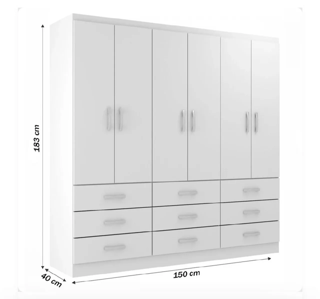 Guarda-Roupa 6 Portas 8 Gavetas Branco 1,83m