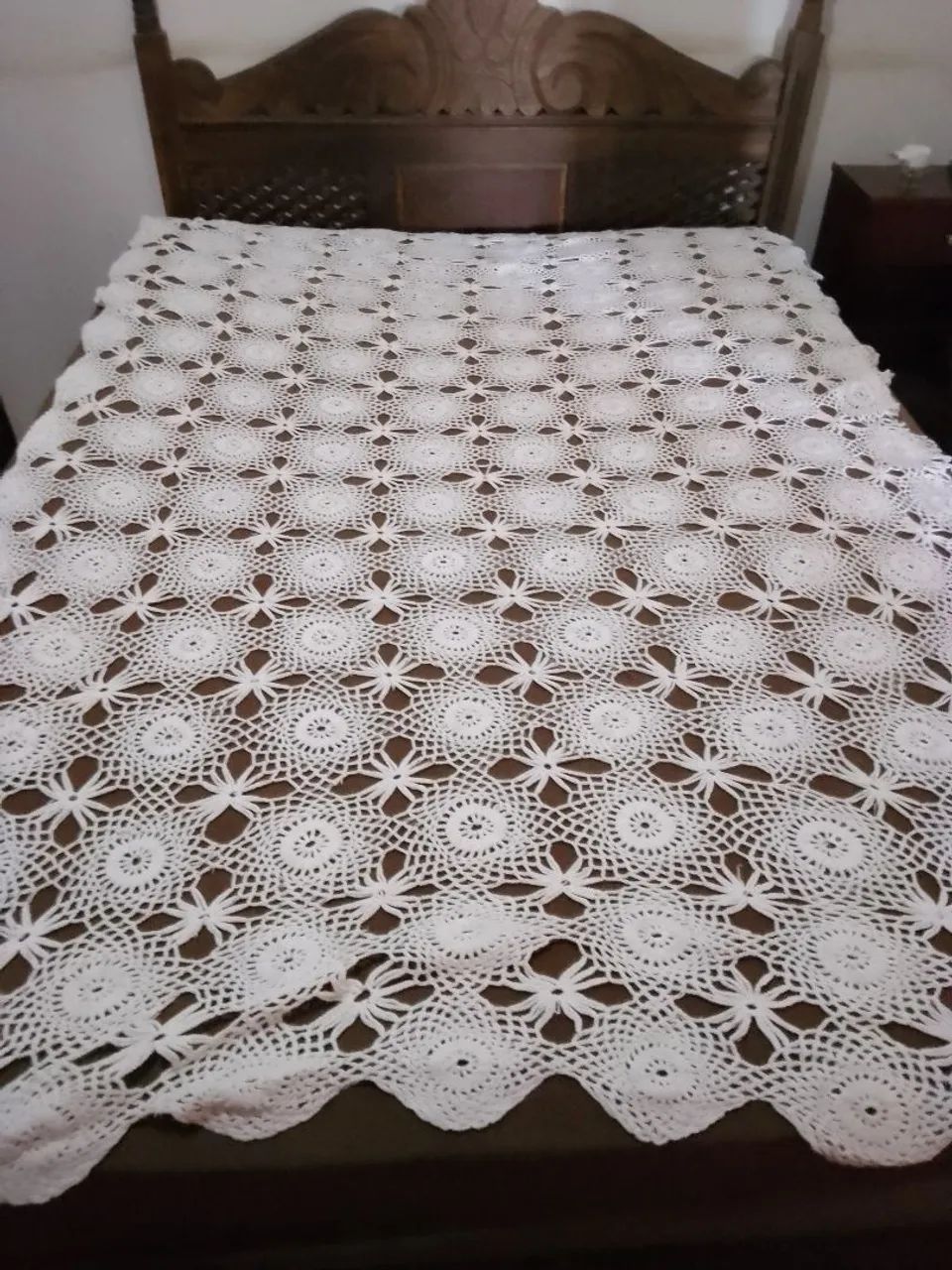 Colcha Cama em Crochê - Branco solteiro