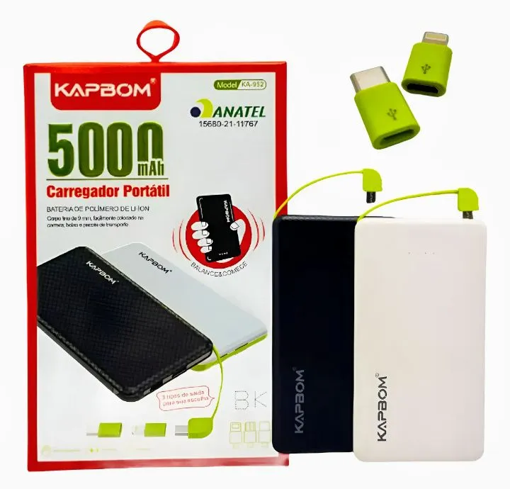 Carregador Portátil 5000mAh Kapbom - Novo!