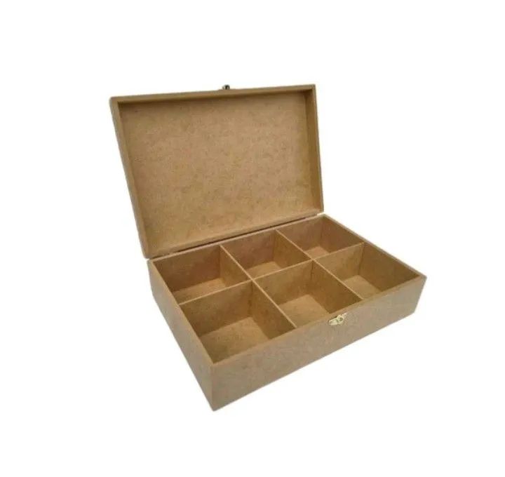 Caixa em mdf cru 30x20x8 com divisórias e dobradiças 