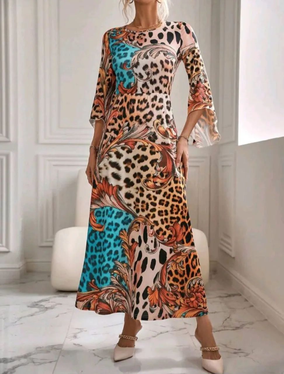 Vestido Longo leopardo e manga flaeire, veste 42/44 - Foto 2