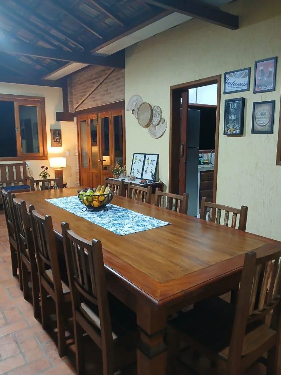Mesa de Jantar 2,50x1,00 Madeira Maciça de Demolição Com 10 Cadeiras