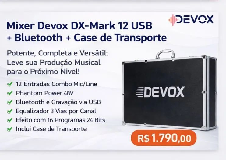 Mesa de Som Devox DX-Mark 12 USB com Bluetooth e Case - Foto 4