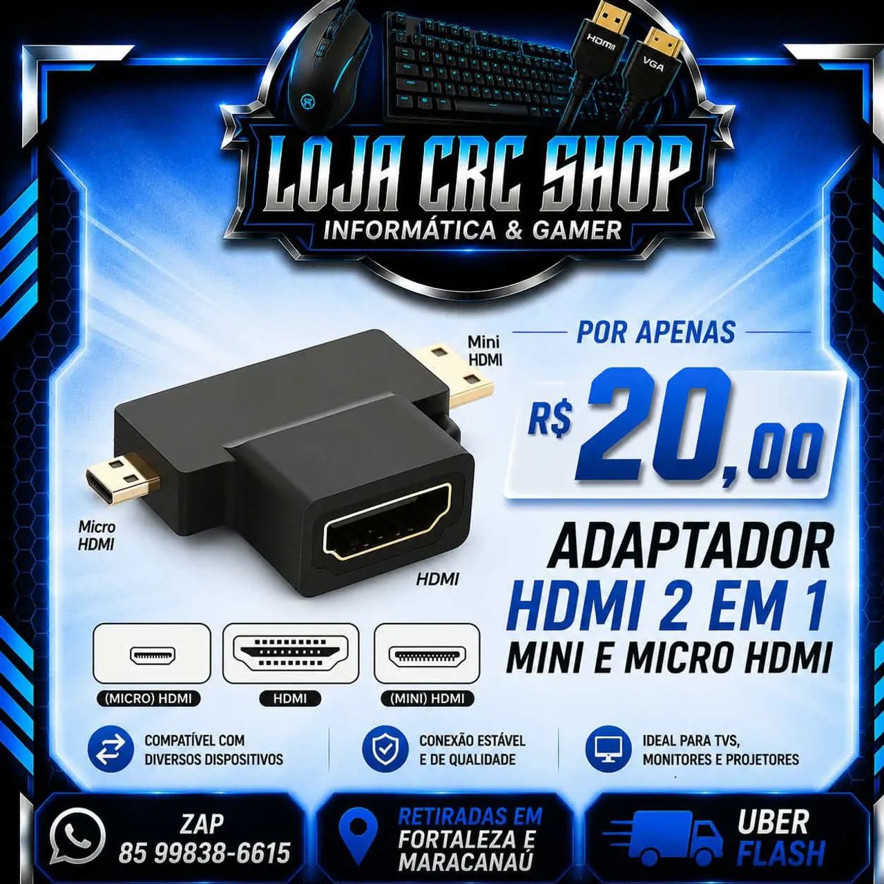 Adaptador 2 em 1 Mini e Micro HDMI 