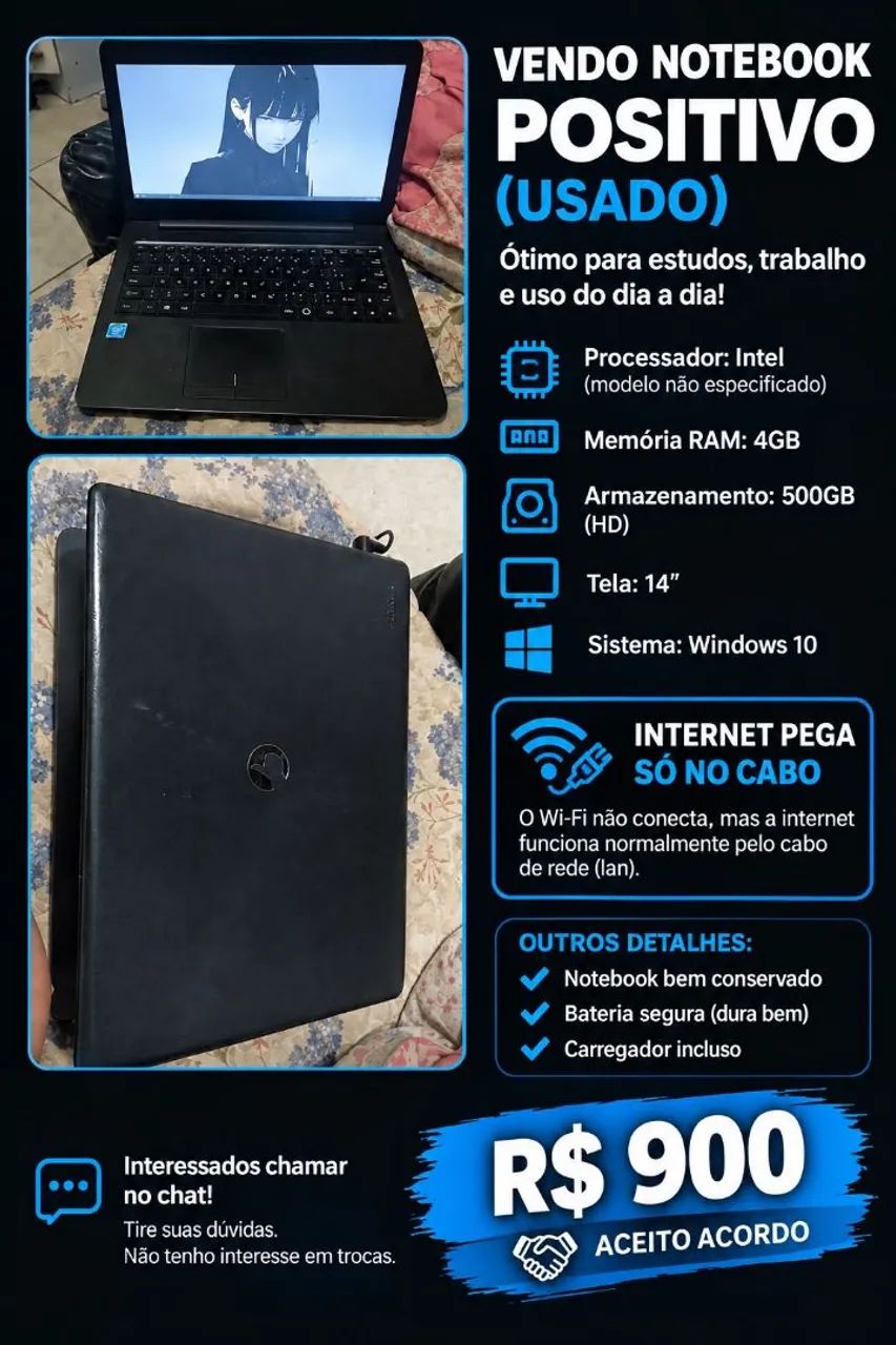 VENDO NOTEBOOK XC3620 POSITIVO - USADO
