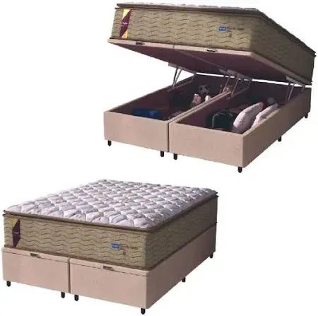 Colchão King Star Caramelo e Cama Base Baú King Rosê