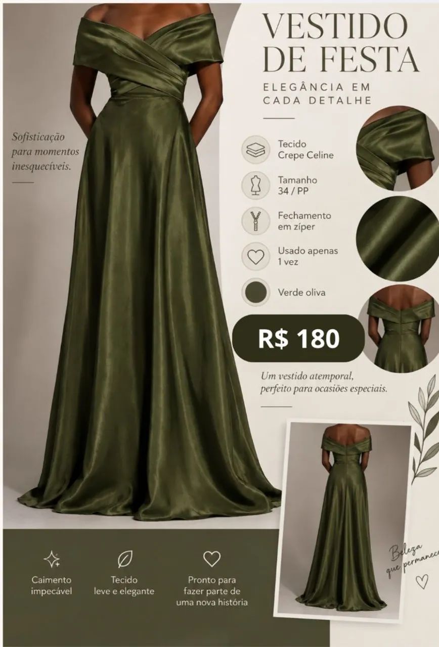 Desapego Vestido de Festa/Casamento verde oliva