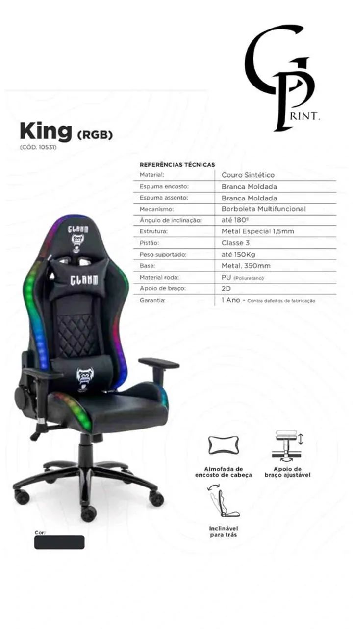 Cadeira Gamer King Black Rgb - Clanm