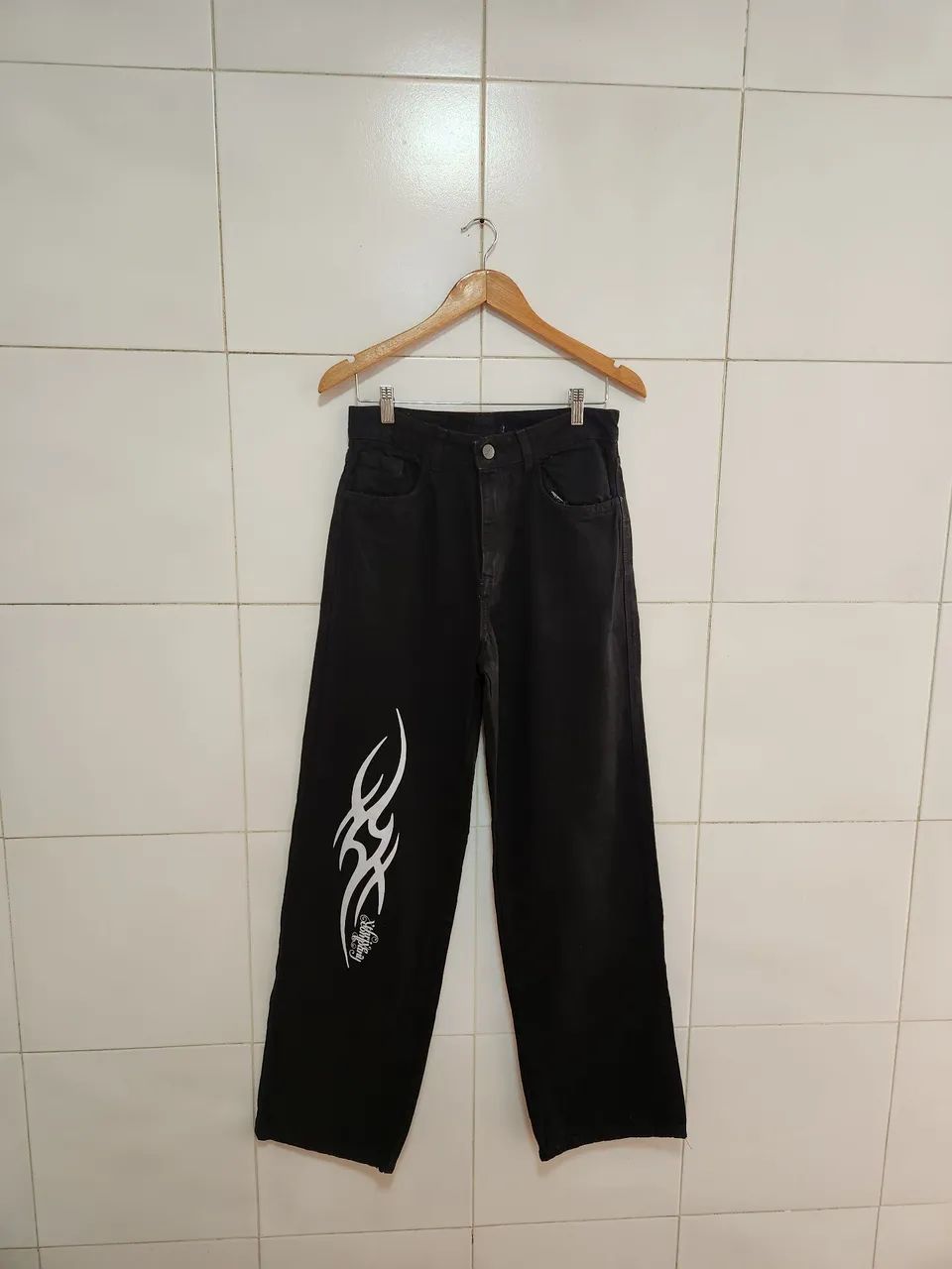 Calça jeans preta reta 38/40