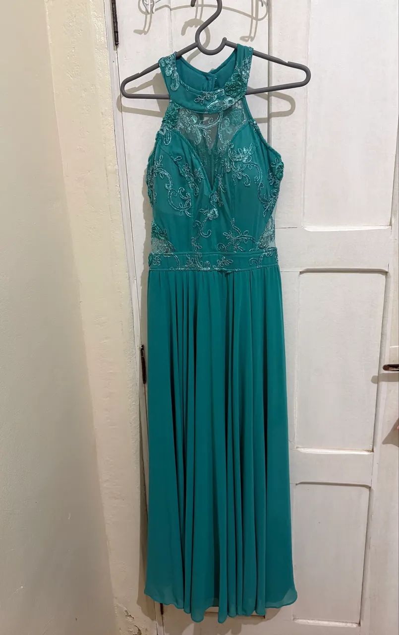 Vestido Festa Longo Verde Água 