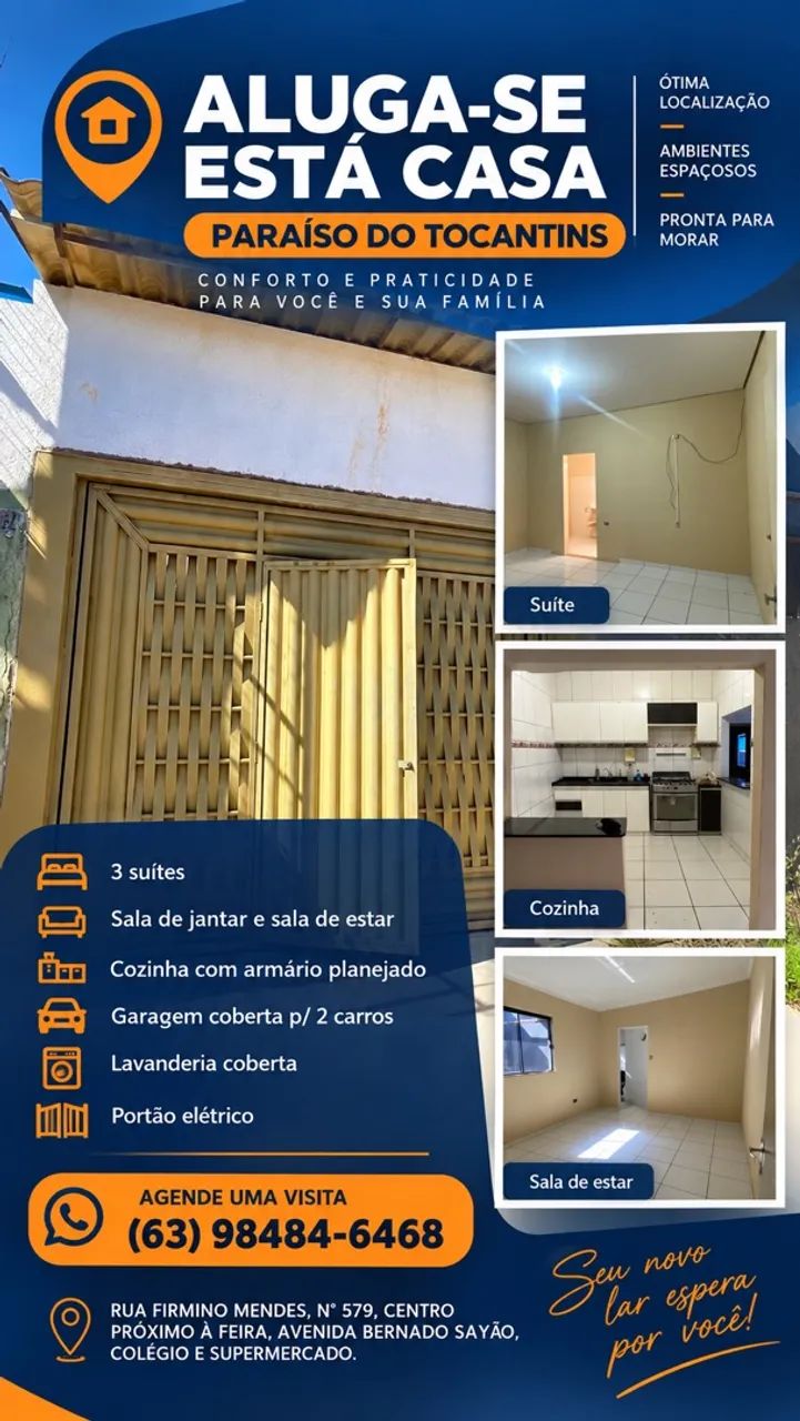 ALUGA-SE CASA EM PARAÍSO DO TOCANTINS