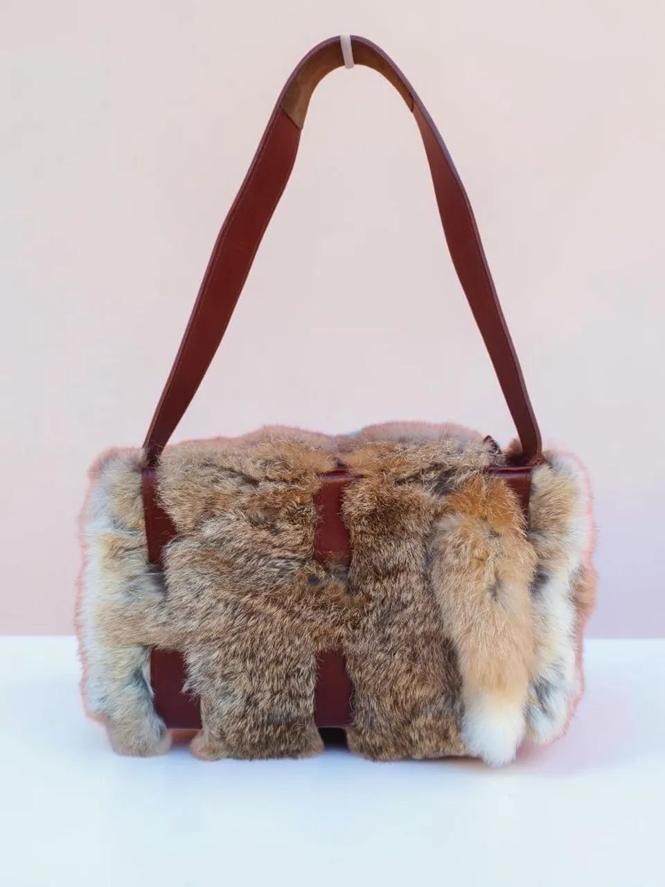 Bolsa baguete de pele natural 