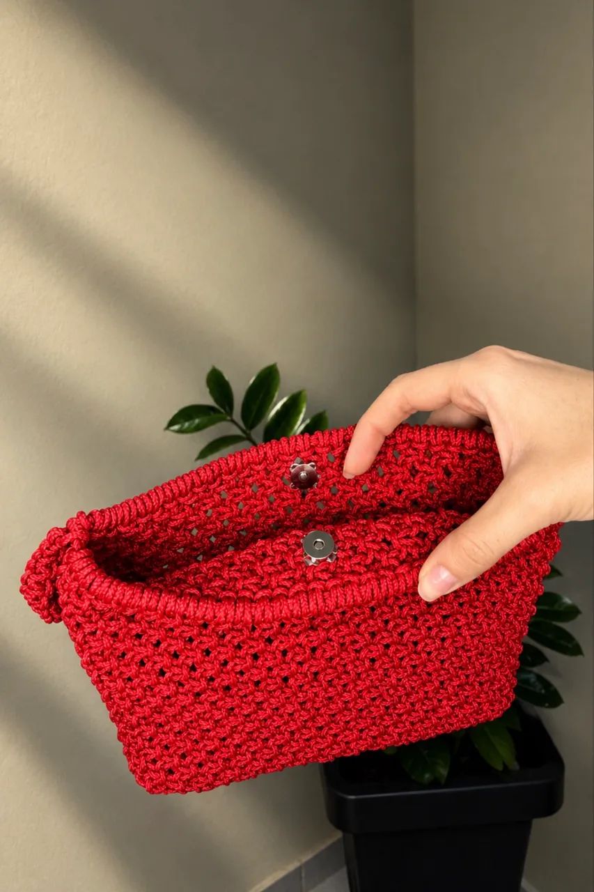 Bolsa em Macramê Vermelha  - Foto 2