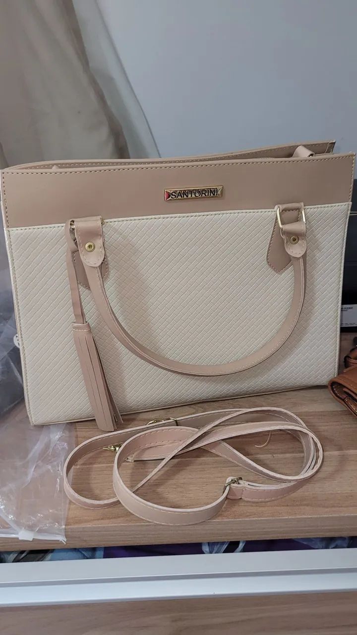 Bolsa nova linda, bege com bolso no interior. - Foto 2