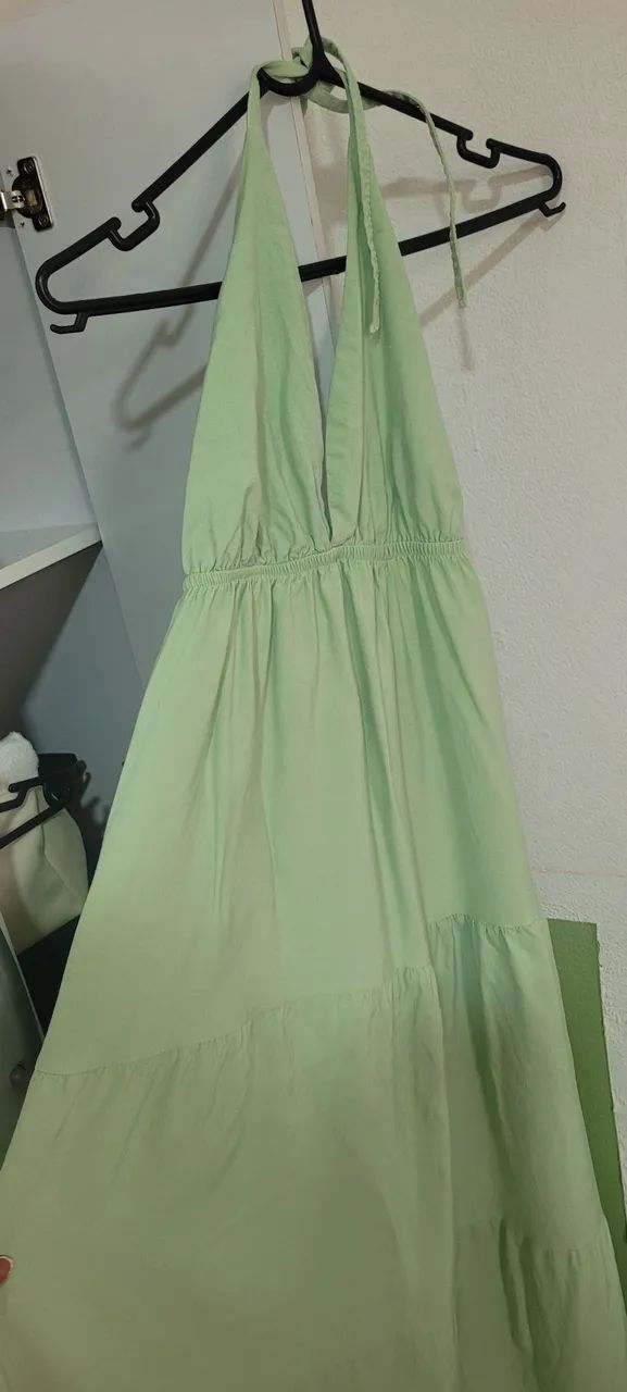 Vestido longo verde-claro/mint - Foto 3