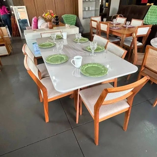 Mesa de Jantar Laqueado 6 Cadeiras Maciça 