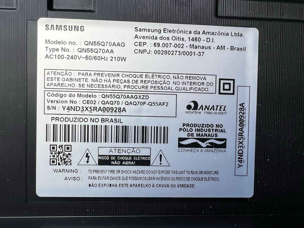 Somente para peças TV Samsung 55 polegadas 