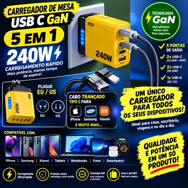 Carregador Turbo 5x1 para celular