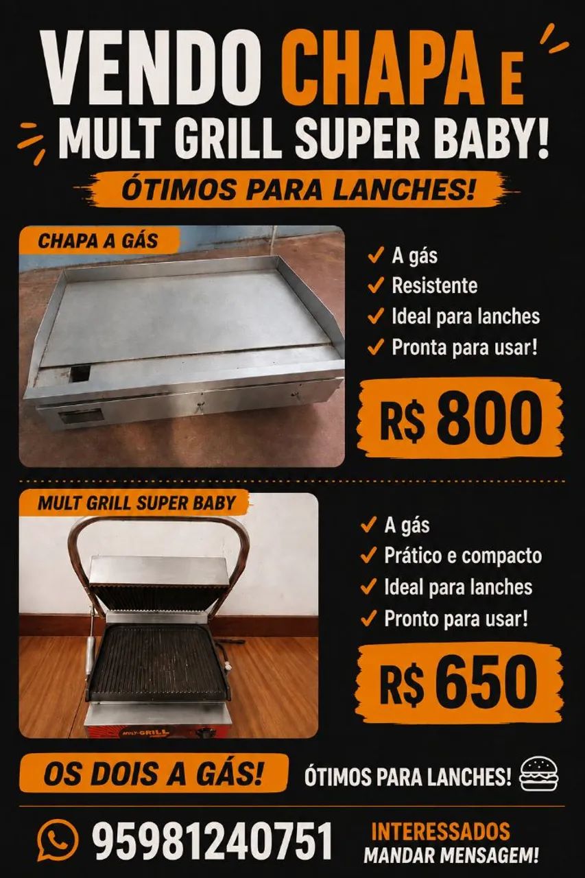 Chapa industrial lanches 