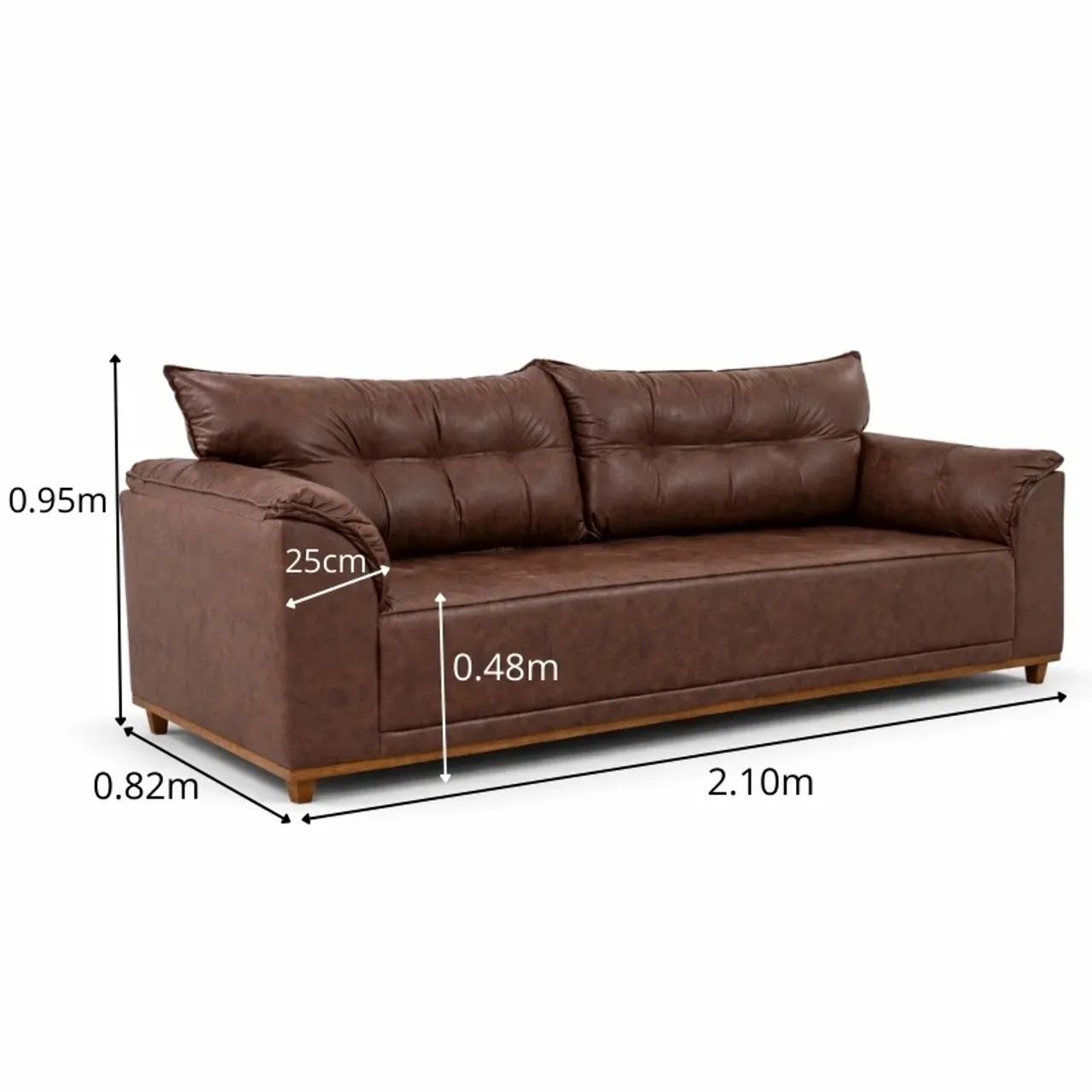 Sofá 3 Lug. Luma  Larg. 2.10m Corino Nobuck Marrom rf54 - Foto 5