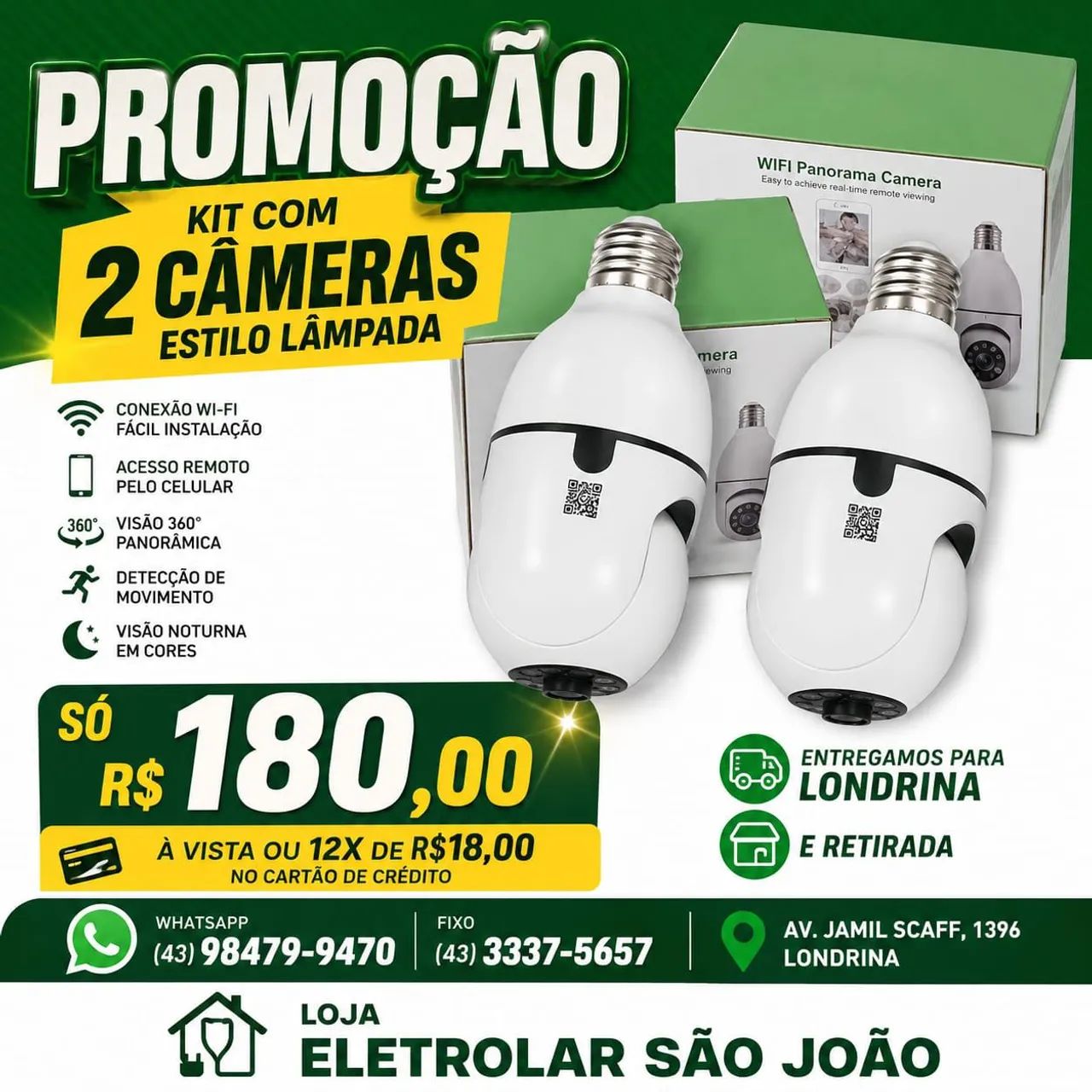 Kit 2 câmera wi-fi lâmpada 