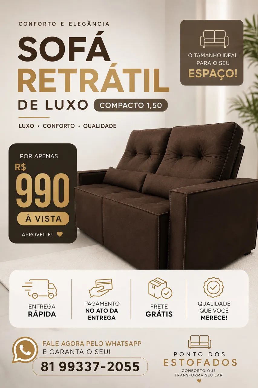 Sofás novos de fabrica retrátil de luxo Paris 1,50 